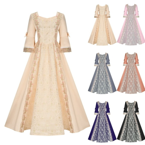 VEKDONE 2026 Plus Size Peasant Dress for Women Vinatge Medieval Renaissance Costumes Dresses with Corset Gray XXXXXL