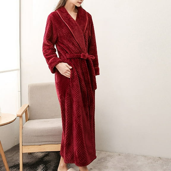 VEKDONE 2025 Clearance Plush Robes for Women,Women's Warm Fleece Robe, Ladies Sleepwear Thicken Nightgown Long Plush Sherpa Bathrobe for Winter