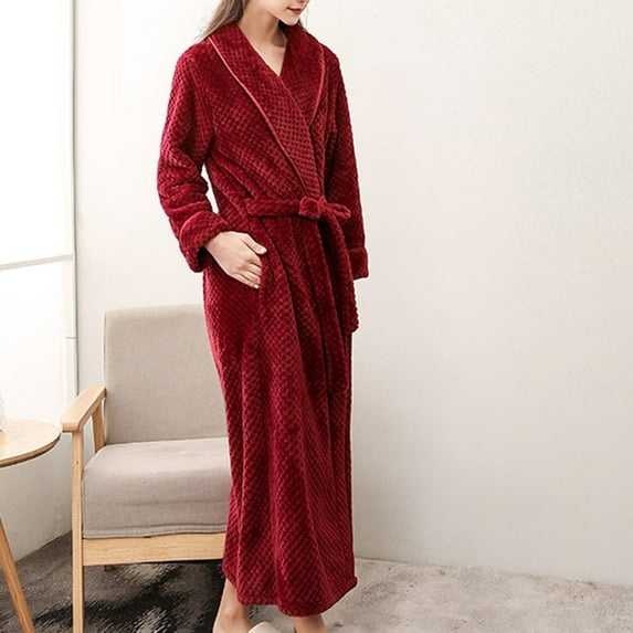 VEKDONE 2025 Clearance Plush Robes for Women,Women's Warm Fleece Robe, Ladies Sleepwear Thicken Nightgown Long Plush Sherpa Bathrobe for Winter