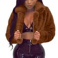 thumbnail image 1 of VEKDONE 2025 Clearance Sale Cropped Faux Fur Jackets for Women Fall Winter Thickened Plush Cardigan Coat Solid Color Warm Outwear Brown M, 1 of 7