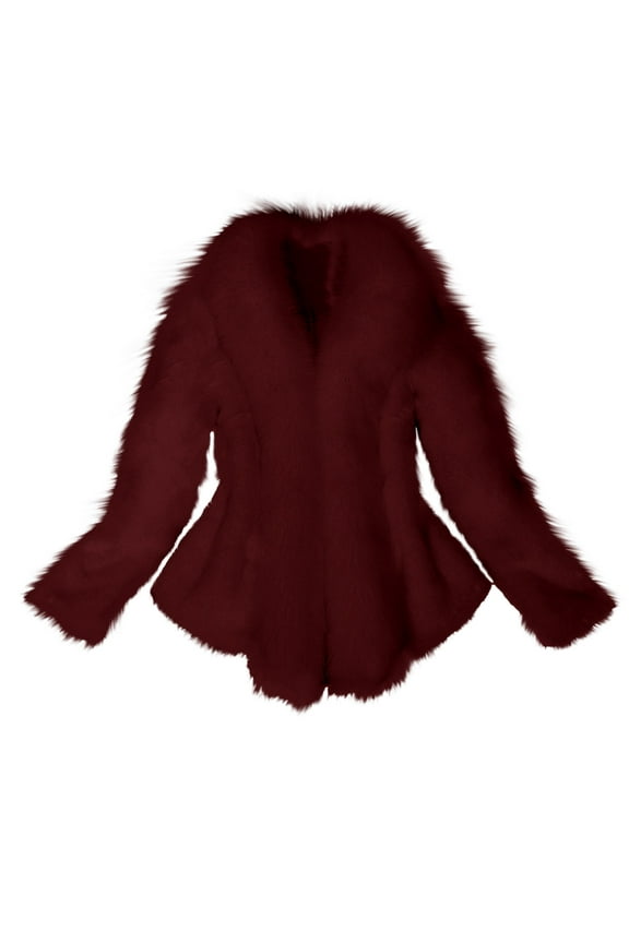 2025 Clearance Sale Women Faux Fur Coat Elegant Pelt Coats Winter Thick Warm Plush Jacket Solid Color Cardigan Sweaters Outerwear Red XL