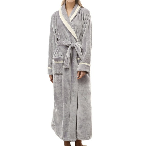 VEKDONE 2025 Clearance Sale Women's Long Robe Plus Size Fuzzy Fleece Housecoat Maxi Full Length Plush Flannel Soft Long Sleeve Bathrobes with Pockets Gray XL