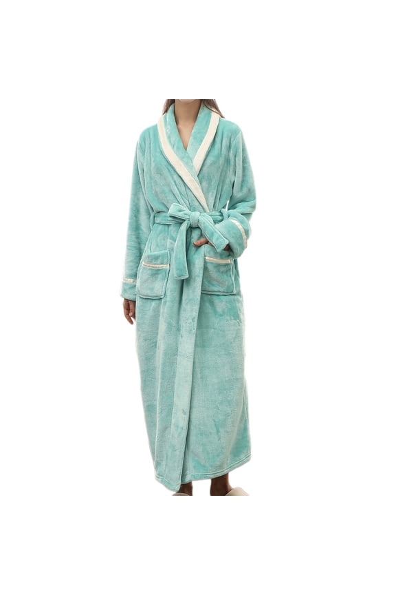 2025 Sale Women's Long Robe Plus Size Fuzzy Fleece Housecoat Maxi Full Length Plush Flannel Soft Long Sleeve Bathrobes with Pockets Mint Green M