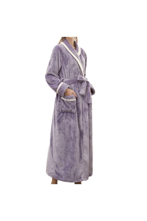 2025 Sale Women's Long Robe Plus Size Fuzzy Fleece Housecoat Maxi Full Length Plush Flannel Soft Long Sleeve Bathrobes with Pockets Purple XXXL