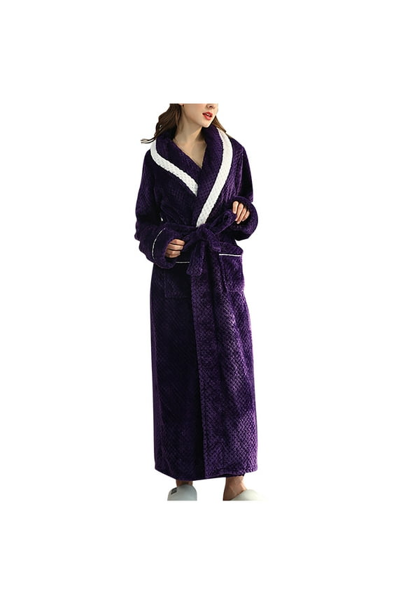 2025 Sale Women's Long Robe Plus Size Fuzzy Fleece Housecoat Maxi Full Length Plush Flannel Soft Long Sleeve Bathrobes with Pockets Purple XXXL