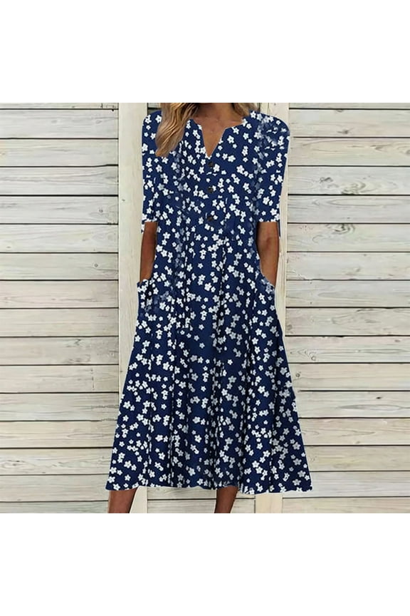 Travel Dresses for Women Wrinkle Free Casual Short Sleeve Belted Party Dress Flowy Swing Short Sleeve Loose Tunic