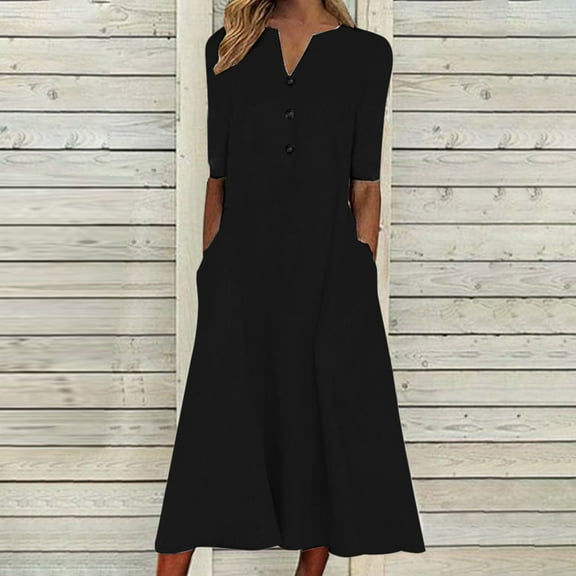 VEKDONE Travel Dresses for Women Wrinkle Free Casual Short Sleeve Belted Party Dress Flowy Swing Short Sleeve Loose Tunic
