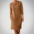 thumbnail image 1 of VEKDONE 2026 Women Cotton and Linen Shirt Dress Neck Long Sleeve Casual Loose Maxi Dresses with Two Pockets Solid Button Dress Brown XXXL, 1 of 5