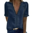 thumbnail image 1 of VEKDONE 2025 Women's Lace Crochet Blouses Elegant V Neck Short Sleeve Tops Sweet Cute Loose Shirt, 1 of 5