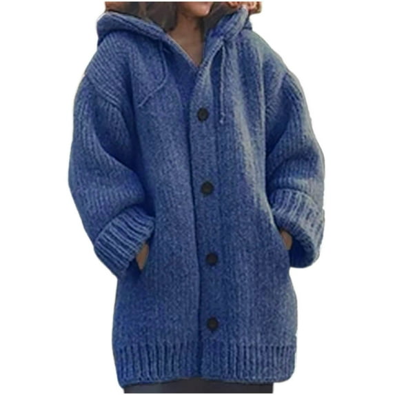 VEKDONE 2025 Clearance Women's Mid-weight Thicken Long Sleeve Button Down Casual Knitted Jacket Plus Size Hooded Cardigan Sweaters, Women 2025 Casual Jacket
