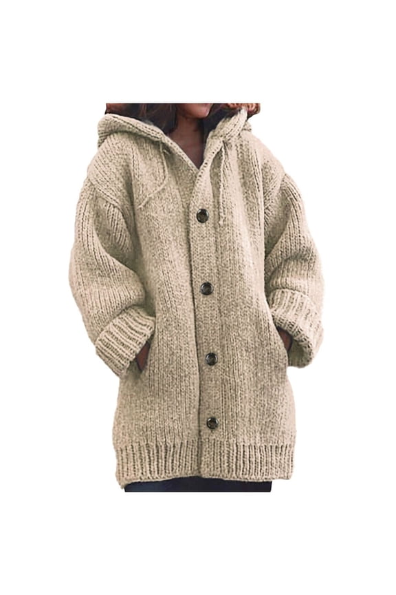 2026 Women's Mid-weight Thicken Long Sleeve Button Down Casual Knitted Jacket Plus Size Hooded Cardigan Sweaters, Women 2026 Casual Jacket