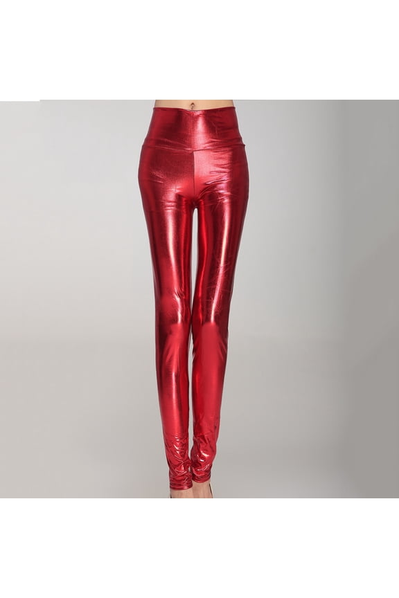 2026 Women's Sequin Leggings Faux Leather, Tummy Control Stretch High Waist Shiny Sequin Leggings for Women for Holiday Party Clubwear
