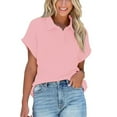 thumbnail image 1 of VEKDONE 2025 Women's Short Sleeve Shirt Plus Size Top Summer Loose Fit Lapel Collar Solid Color T-Shirt Blouse, 1 of 6