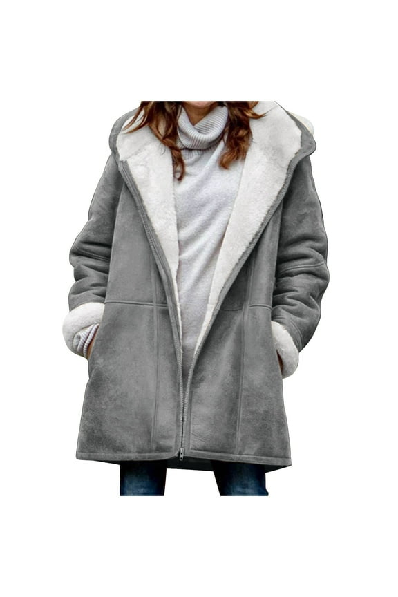 2026 Women's Woolen Coats Notch Lapel Double Breasted Trench Jackets Mid Long Pea Overcoats Fall Winter Coat Office Outwear Gray L