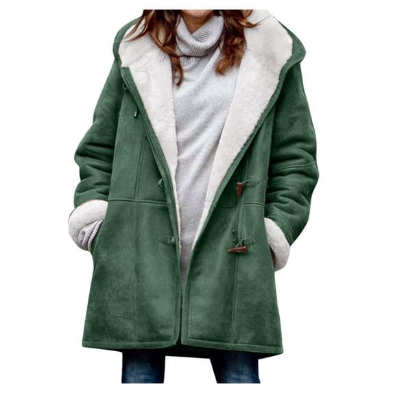 VEKDONE 2025 Clearance Women's Woolen Coats Notch Lapel Double Breasted Trench Jackets Mid Long Pea Overcoats Fall Winter Coat Office Outwear Green L