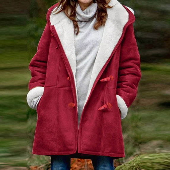 VEKDONE 2025 Clearance Women's Woolen Coats Notch Lapel Double Breasted Trench Jackets Mid Long Pea Overcoats Fall Winter Coat Office Outwear