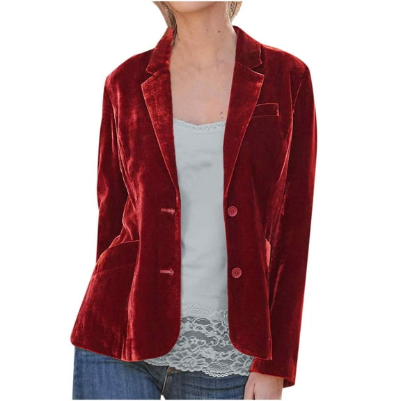 VEKDONE 2025 Clearance Womens Velvet Blazer Cozy Lightweight Outerwear Retro Buttons Long Sleeve Pokets Jacket Cardigan Coat Party Blazers Red XL