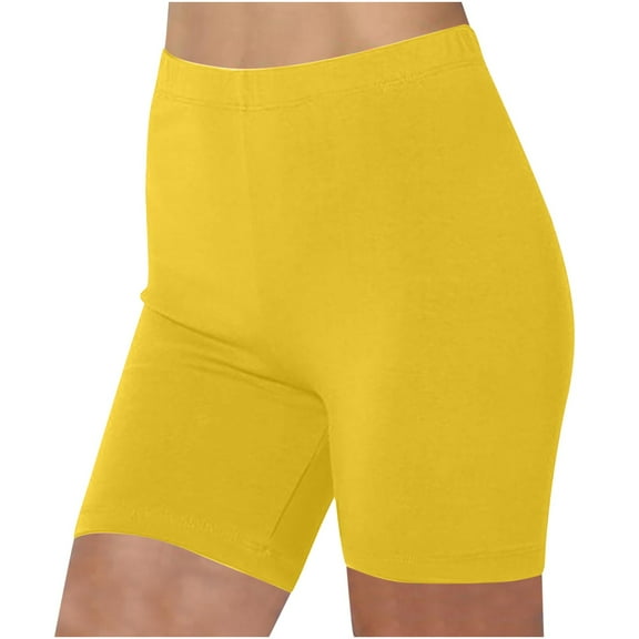 VEKDONE 2026 Womens Yoga Shorts High Waisted Stretchy Capri Leggings Summer Tummy Control Tights Outdoor Sports Gym Pants Yellow M