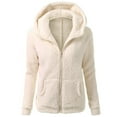 thumbnail image 1 of VEKDONE 2026 Womens Zip Up Hoodies Long Sleeve Winter Plush Hooded Jackets Lightweight Warm Tunic Outwear Trendy Solid Color Fleece Coat With Pockets Beige L, 1 of 5