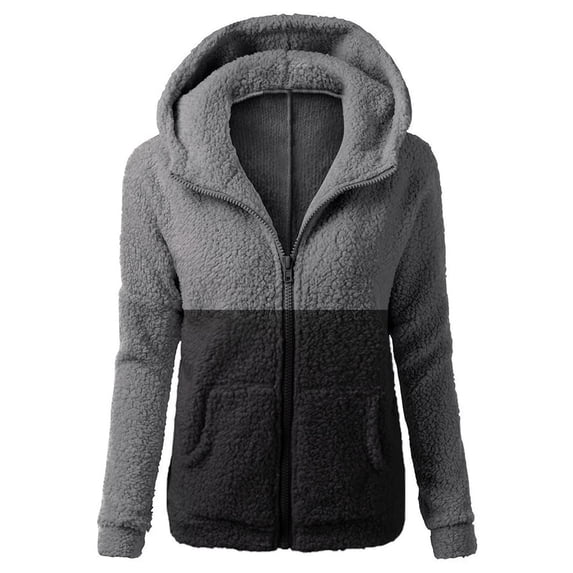 VEKDONE 2026 Womens Zip Up Hoodies Long Sleeve Winter Plush Hooded Jackets Lightweight Warm Tunic Outwear Trendy Solid Color Fleece Coat With Pockets Gray S