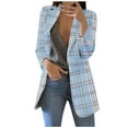 thumbnail image 1 of VEKDONE Plaid Blazer Jackets for Women 2025 Clearance Sale Casual Long Sleeve Open Front Coat Business Office Work Lapel Blazers Jacket Light Blue L, 1 of 5