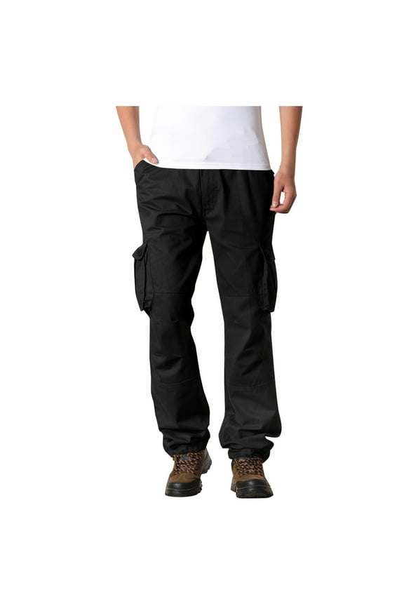 2025 Men's Full Elastic Waist Casual Cargo Pants Loose Fit Military Trousers Stretch Hiking Combat Rip-Stop Pants Lightweight Pull On Work Pant B Black,4X-Large