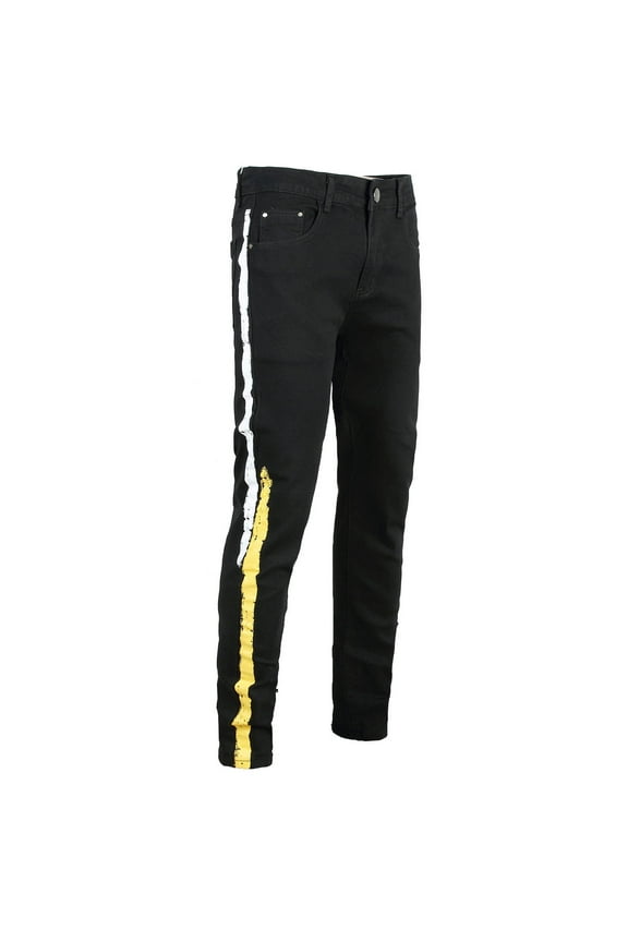 2025 Men's Ripped Jeans Slim Fit Distressed Straight Leg Fashion Denim Pants Stretchy Ripped Skinny Biker Jeans Taped Slim Fit Denim Pants B Yellow,X-Large