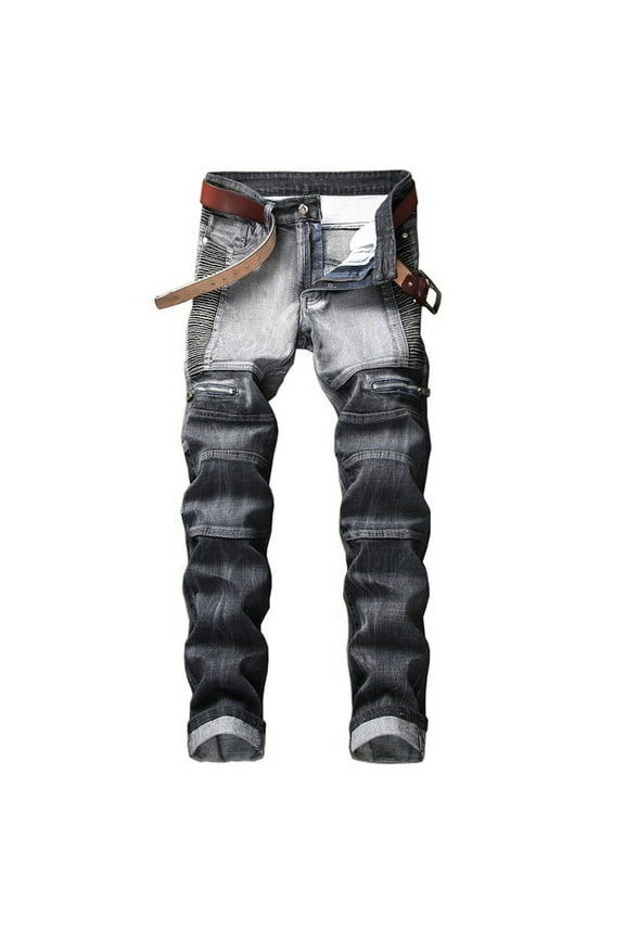 2025 Men's Ripped Paint Jeans Pants Summer Casual Motorcycle Personality Ripped Jean Slim Fit Straight Distressed Denim Trousers A Gray,Small
