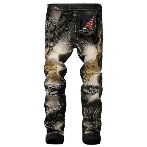 VEKDONE 2025 Men's Slim Fit Jeans Stretch Ripped Skinny Jeans Fashion Straight Leg Comfort Casual Long Pants Denim Trousers C Black,XX-Large