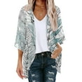 thumbnail image 1 of VEKDONE 2025 Women's Boho Kimono Cardigans Beach Cover Up Lightweight Summer Crochet Top Sheer 3/4 Long Sleeve V Neck Loose Coverups Light Blue,M, 1 of 4