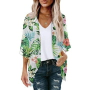 VEKDONE 2025 Walmart Week Clearance Women's Boho Kimono Cardigans Beach Cover Up Lightweight Summer Crochet Top Sheer 3/4 Long Sleeve V Neck Loose Coverups Red,M