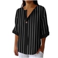 thumbnail image 1 of VEKDONE 3/4 Length Sleeve Stripe Tops for Women Summer Button Down V-Neck Tunic Tops Casual Loose Fit Lightweight Blouse Fashion Clothes Black L, 1 of 5