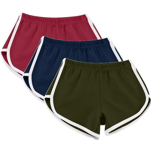 VEKDONE 3 Pc Sports Shorts for Women Summer Casual Yoga Shorts Elastic Waisted Solid Color Active Shorts Soft Comfy Milk Silk Workout Short Pants