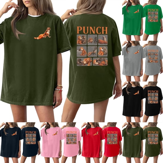 VEKDONE Baby Monkey Punch T-Shirt, Animal Lover Gift Blouse Cute Monkey T-Shirt, Team Punch Blouse Army Green(Graphic 2) L