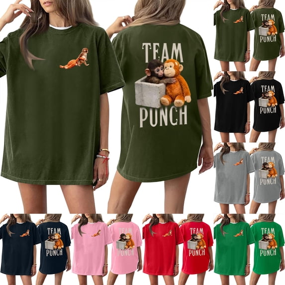 VEKDONE Baby Monkey Punch T-Shirt, Animal Lover Gift Blouse Cute Monkey T-Shirt, Team Punch Blouse Red(Graphic 6) L