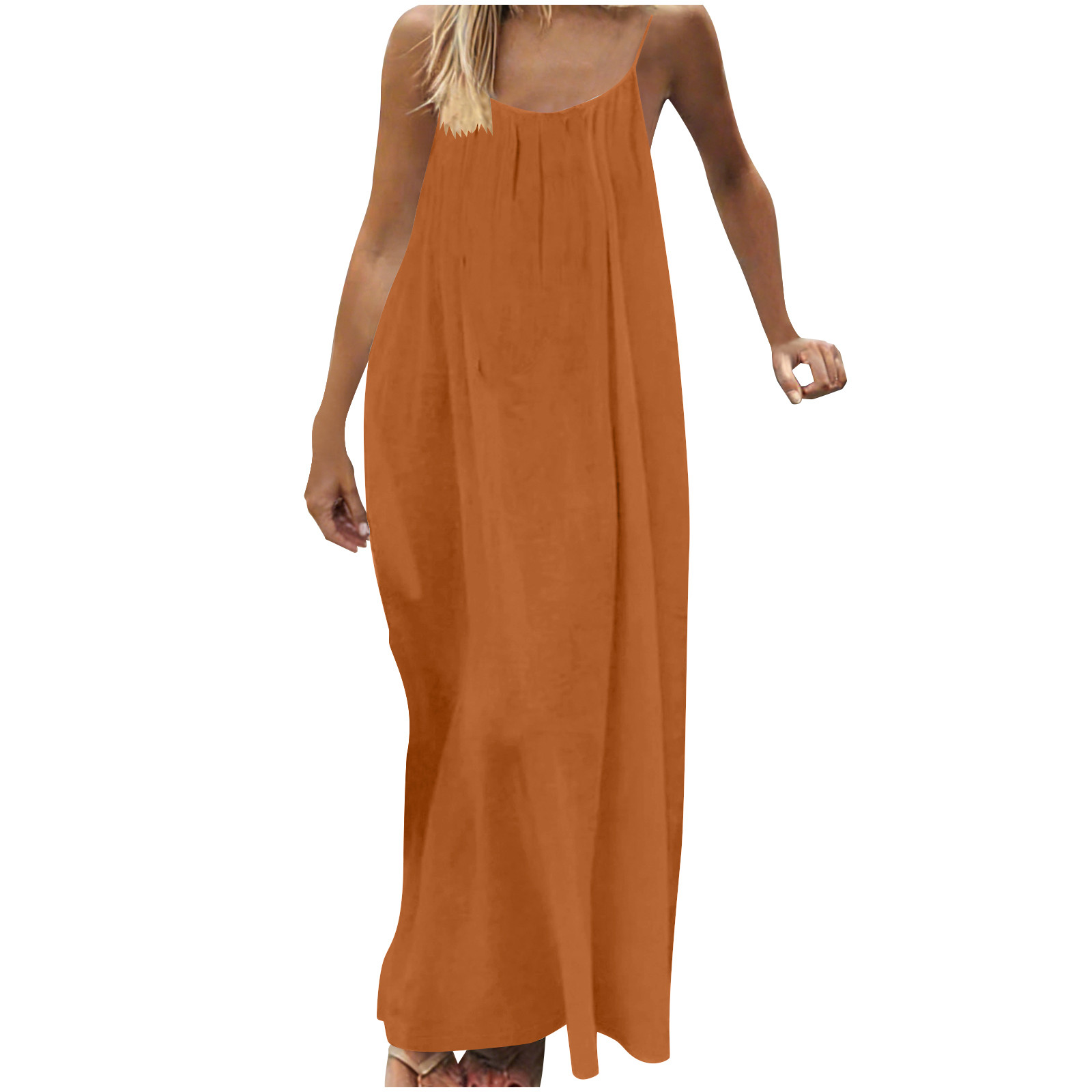Vekdone Backless House Dress for Women Summer Sleeveless Scoop Neck Spaghetti Straps Dress Casual Vacation Cami Sundress for Beach Orange S, Women's,