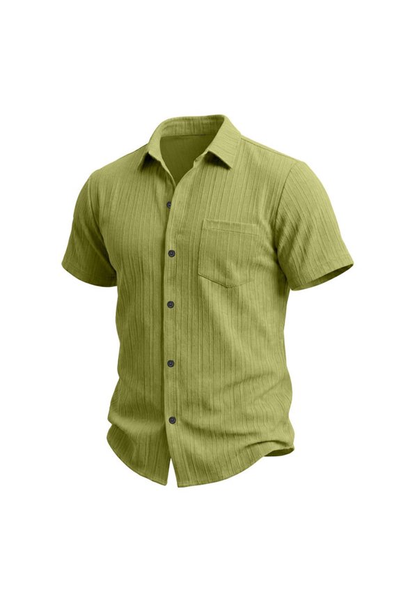 Beach Shirts for Men Summer Casual Button Down Lapel Shirt Solid Color Short Sleeve Loose Fit Collared T-Shirts Fashion Clothes Army Green L