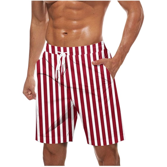 VEKDONE Big and Tall Beach Shorts for Men Stripe Drawstring Stretchy Shorts Summer Loose Fit Lightweight Breathable Short Pants with Pockets Red XXXXL