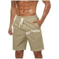 thumbnail image 1 of VEKDONE Big and Tall Beach Shorts for Man Summer Loose Fit Drawstring Lounge Shorts Letter Print Straight Leg Short Pants with Pockets Khaki L, 1 of 5