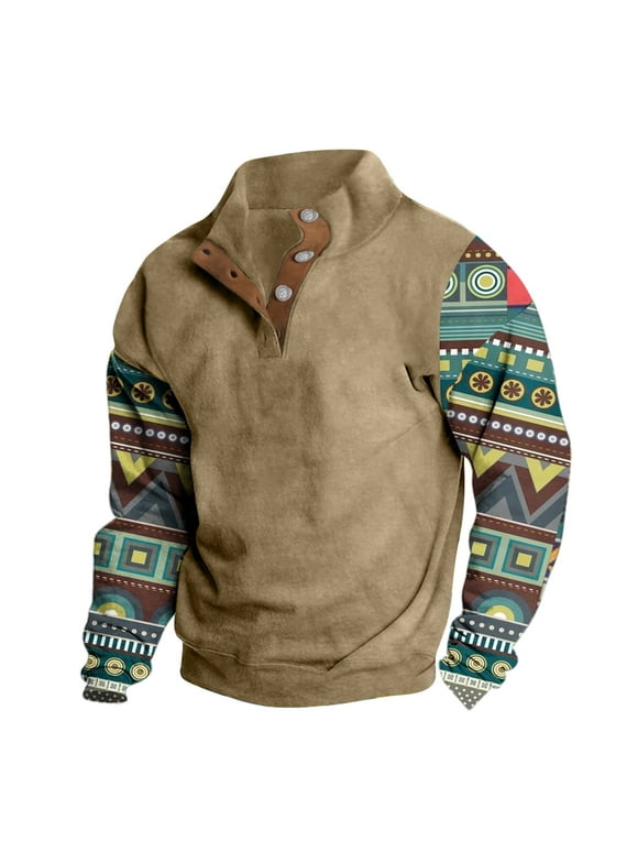 VEKDONE Black and Friday Deals 2024 Men Hoodies Polynesian Tribal Pullover Casual Long Sleeve Polo Shirts Vintage Western Ethnic Style Sweatshirt Mens Henley Long Sleeve Shirts 2x