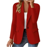 VEKDONE Blazer Jackets for Women 2024 Clearance Sale Trendy Long Sleeve Button Office Coat Casual Solid Color Business Work Blazers Red XXL