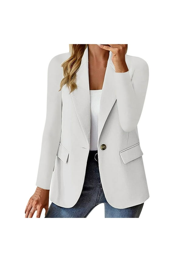 Blazer Jackets for Women 2025 Clearance Sale Trendy Long Sleeve Button Office Coat Casual Solid Color Business Work Blazers White XXL