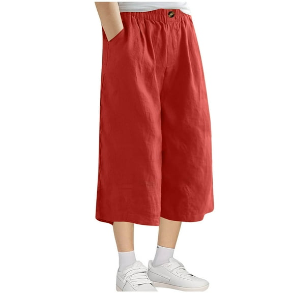 VEKDONE Boys Cotton Capris Pants Summer Thin Workout Cargo Pants Solid Color Loose Outdoor Hiking Capri Pants with Pockets