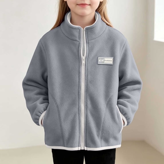 VEKDONE Boys Girls Fleece Jacket Full Zip Lightweight Warm Winter Coat Stand Collar Fall Casual Back to School Outerwear with Pockets Gray,3-4Years