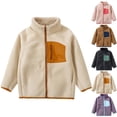 thumbnail image 1 of VEKDONE Boys Girls Fleece Jacket Full Zip Stand Collar Sherpa Winter Coat Kids Soft Comfortable Casual Outdoor Activewear with Pockets Beige,12-13 Years, 1 of 5