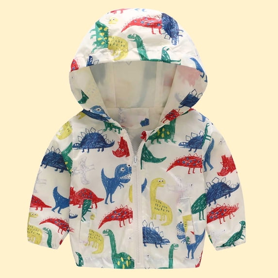 VEKDONE Boys Girls Windbreaker Jacket Kids Lightweight Water Resistant Hooded Zip Up Active Outerwear Cute Print Outdoor Spring Fall Casual Playwear Coats