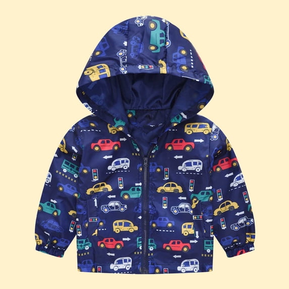 VEKDONE Boys Girls Windbreaker Jacket Kids Lightweight Water Resistant Hooded Zip Up Active Outerwear Cute Print Outdoor Spring Fall Casual Playwear Coats