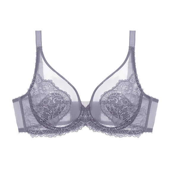 VEKDONE Bras for Women Lace Unlined Bra See-Through Bralette Breast Minimizer Bras Full Coverage Lightweight Breathable Underwire Bra Everyday Bra Purple Size M