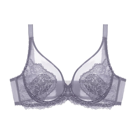 VEKDONE Bras for Women Lace Unlined Bra See-Through Bralette Breast Minimizer Bras Full Coverage Lightweight Breathable Underwire Bra Everyday Bra Purple Size M