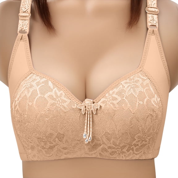 VEKDONE Bras for Women No Underwire Push Up Comfort Breathable Bra Full Coverage Everyday Bras Casual Lightweight Soft Bra Beige Size XXL